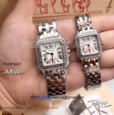 Perfect Replica Panthere de Cartier double Diamond Watch - 27mm and 22mm Size